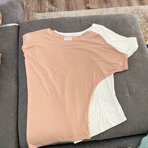 Marcella NYC Set Of 2 Shirts White & Tan Size XS Tencel